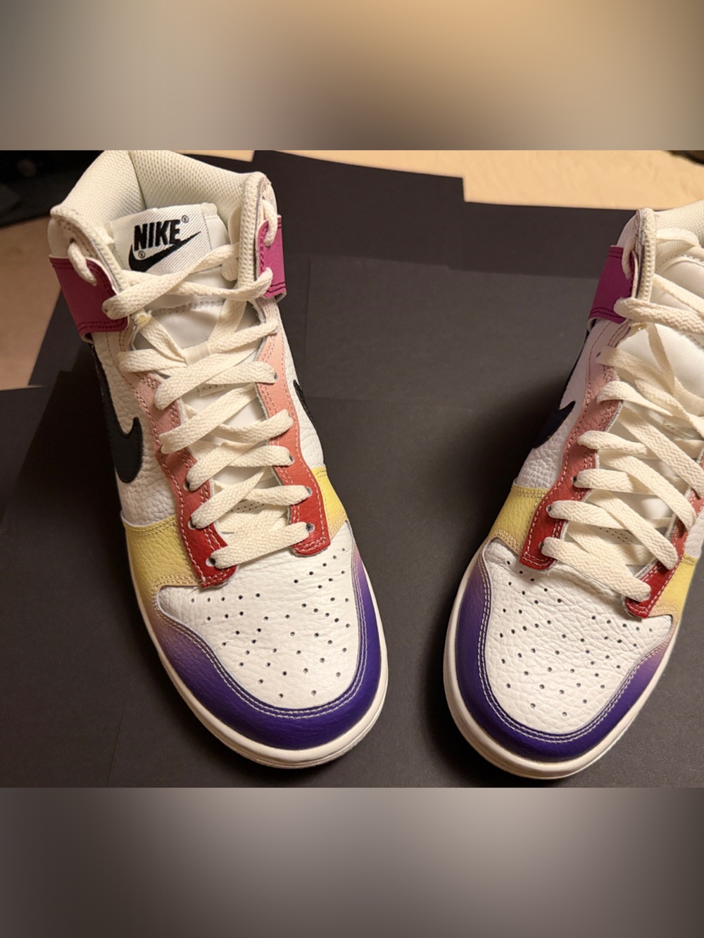 Nike Women’s White High-Top Sneakers with Purple, Pink, Yellow & Red Accents